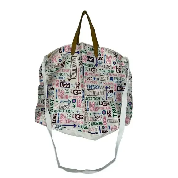 UGG California Love Canvas Tote Bag Carryall Long Strap and Handles Travel - Picture 3 of 7